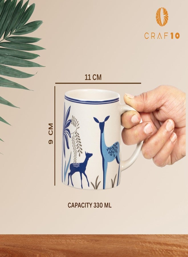 CRAF10 كوب شاي/قهوة سيراميك أزرق بتصميم غزال من CRAF10 - قطعة واحدة، 330 مل، أنيق ومتين، آمن للاستخدام في الميكروويف، عبوة من قطعة واحدة، للاستخدام المكتبي - Image 2